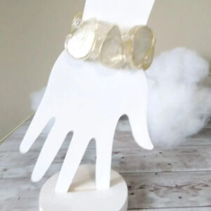 Bold Acrylic Beaded Stretch Bracelet in Soft Neutrals